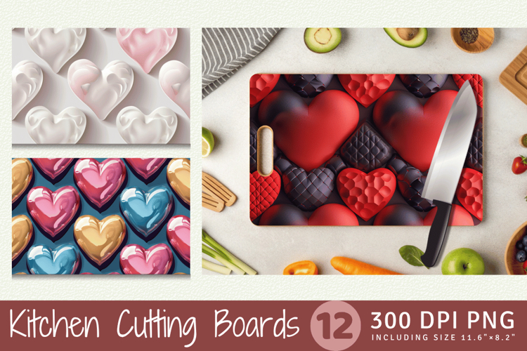 3D Puffy Hearts Cutting Boards sublimation Design