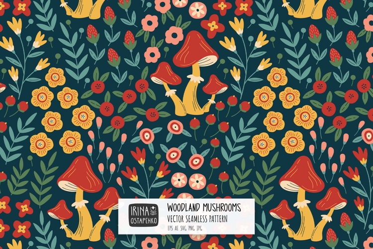 Woodland Mushroom Seamless Pattern