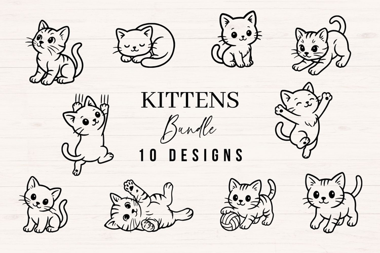 Kittens SVG Bundle | 10 Cute Cat Clipart | SVG, DXF, PNG