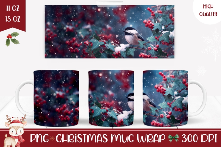 Cartoon Christmas Bird Mug Design, Winter Mug PNG