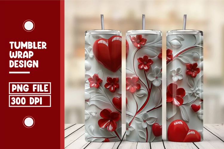 Heart Flower Tumbler Wrap Design