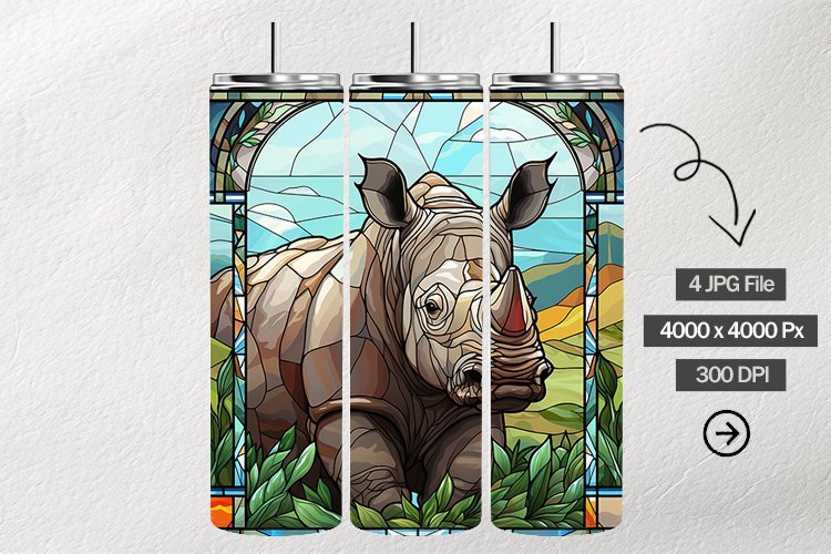 Rhinoceros Stained Glass Square Coaster - 4 Variation example image 1