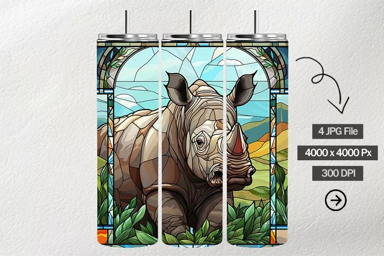 Rhinoceros Stained Glass Square Coaster - 4 Variation