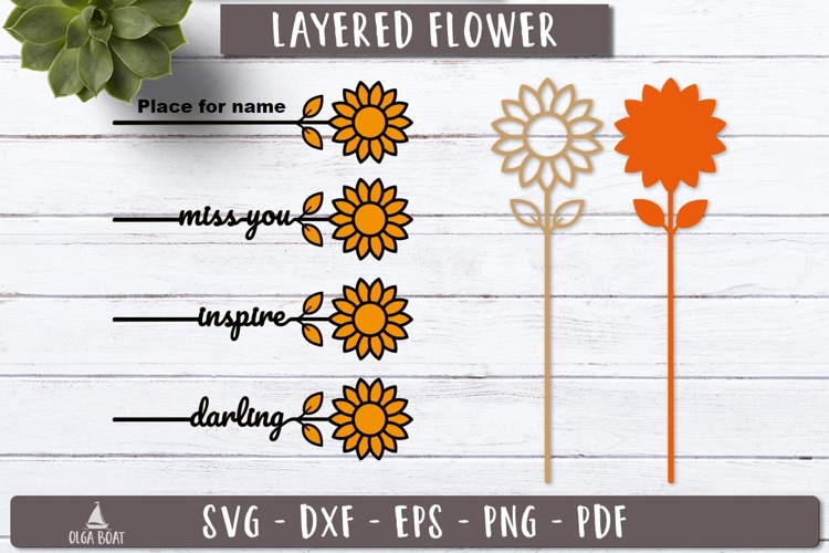 Layered Sunflower Name SVG 3d Laser Cut