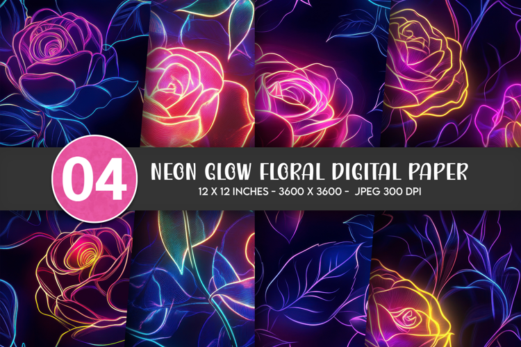 Neon Glow Floral Digital Paper