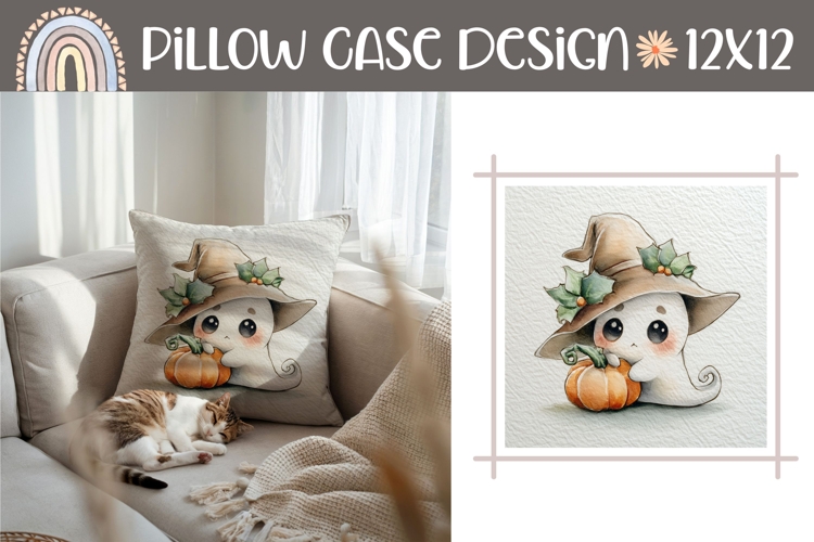 Watercolor Ghost Pillow Design, Halloween Pillow Case