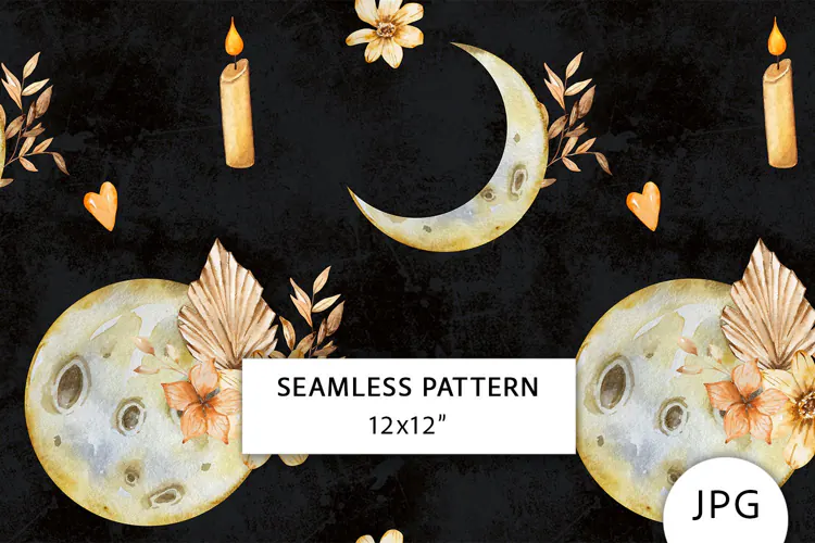 Watercolor Moon Seamless Pattern