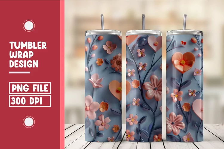 Heart Flower Tumbler Wrap Design