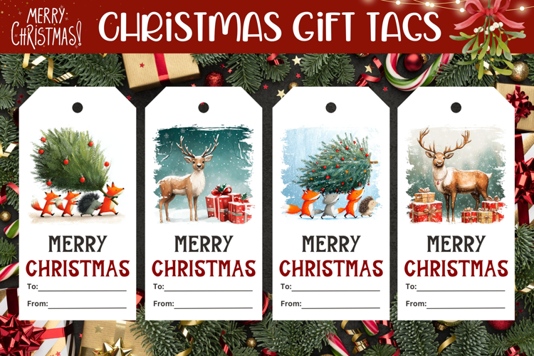 Watercolor Christmas Animals Gift Tags, Christmas Gift Tags