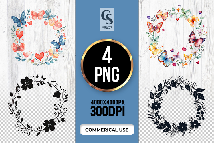 Butterfly Floral Wreath Clipart Sublimation PNG