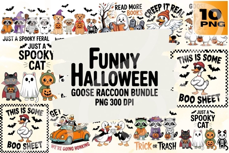 Funny Halloween Goose & Raccoon PNG Bundle 10 example image 1