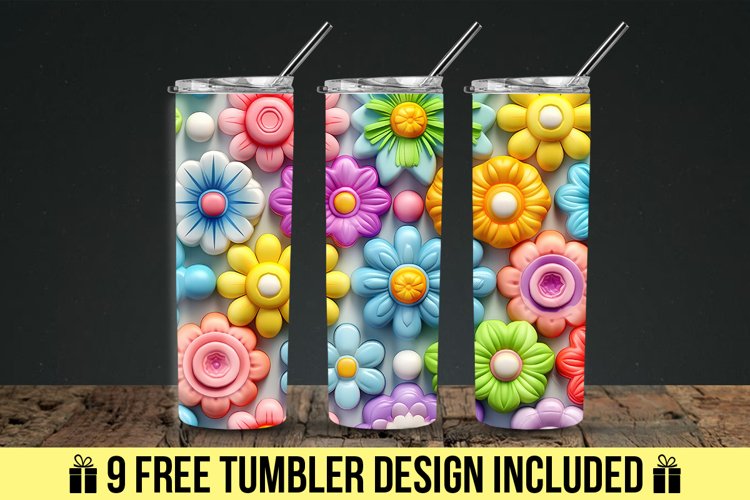 3d Colorful Flowers Tumbler Wrap Design example image 1