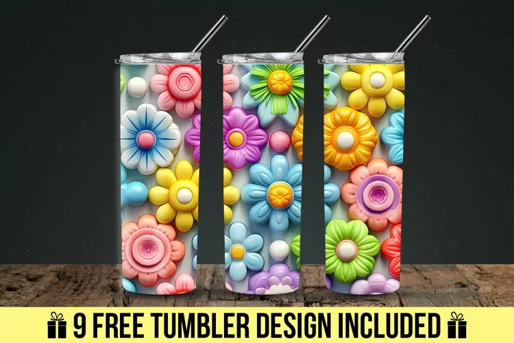 3d Colorful Flowers Tumbler Wrap Design