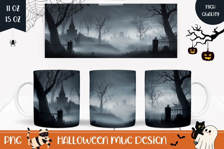 Spooky Halloween Mug Design, Halloween Cemetery Mug Print