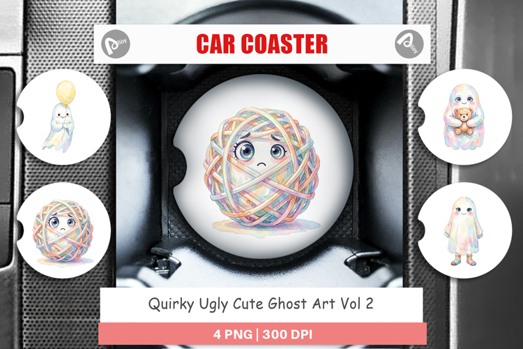 Quirky Ugly Cute Ghost Car Coaster