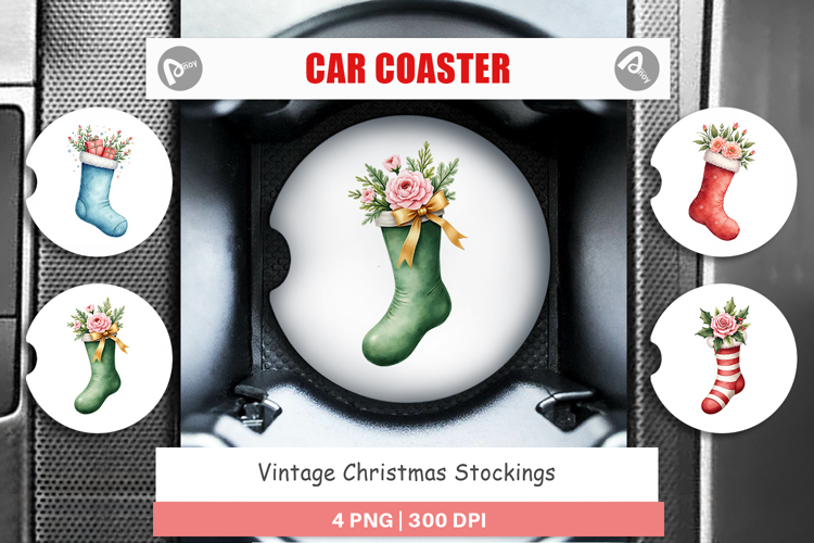 Car Coaster Vintage Christmas Stockings Watercolor
