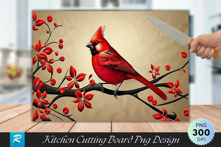 Red Bird Cutting Board Sublimation Design