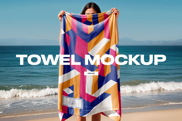 Woman Holding Beach Towel Mockup