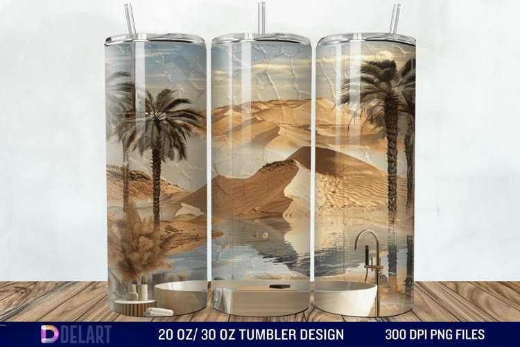 3D Tranquil Desert Oasis Stained Glass Tumbler Wrap example image 1