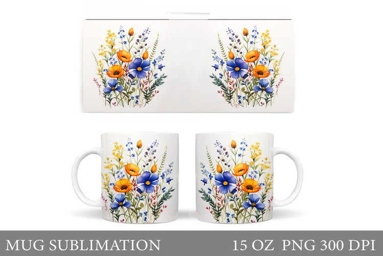 Flowers Mug Wrap Design. Wildflowers Mug Sublimation example image 1