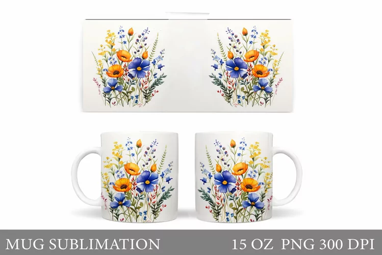 Flowers Mug Wrap Design. Wildflowers Mug Sublimation