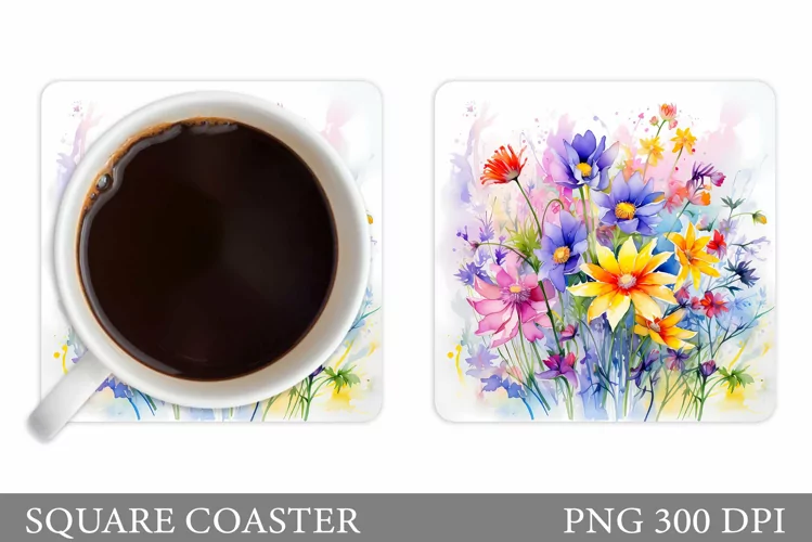 Wildflowers Coaster Design. Flowers Coaster Sublimation