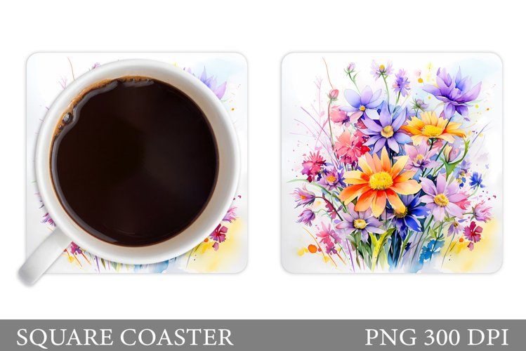 Wildflowers Coaster Design. Flowers Square Coaster Template example image 1