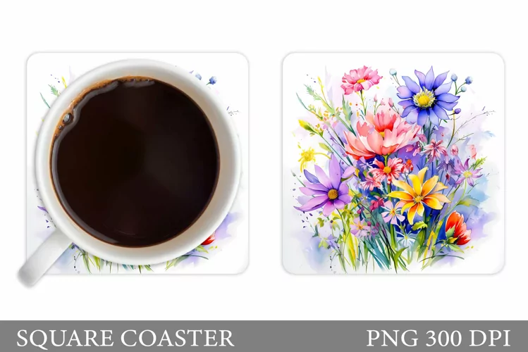 Wildflowers Coaster Design. Square Coaster Flowers