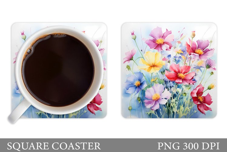 Wildflowers Coaster Design. Flowers Square Coaster