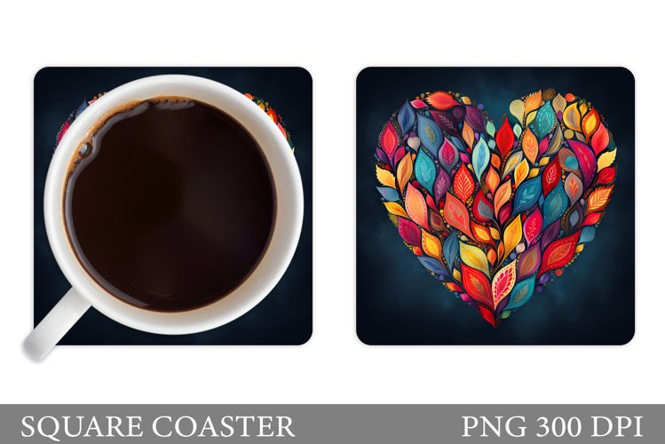 Heart Coaster Sublimation. Boho Heart Square Coaster Design