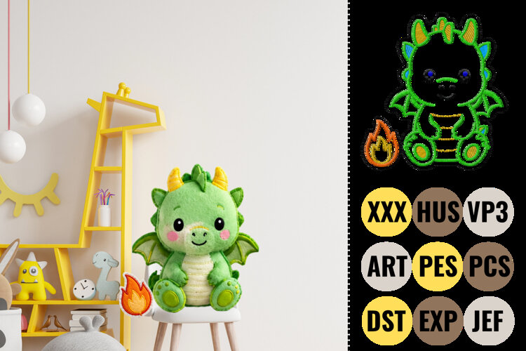 Cute Dragon Applique Embroidery Design example image 1