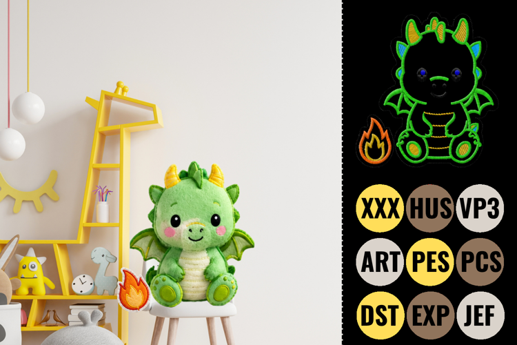 Cute Dragon Applique Embroidery Design