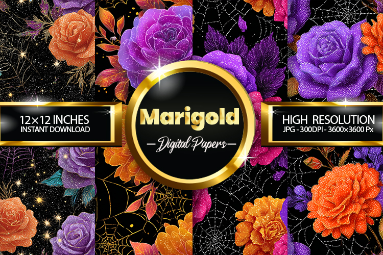 Marigold Flower Digital Papers - 04 Variations example image 1