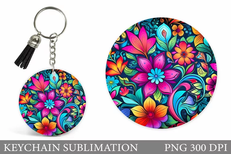 Flowers Keychain Sublimation. Neon Flowers Keychain Design