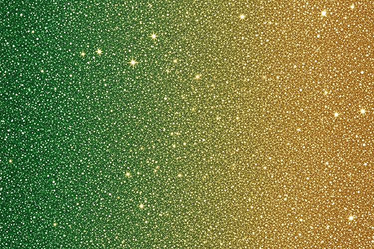 Green and gold glittery background with sparkling stars