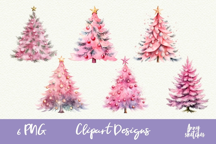 6 Pink Christmas Tree PNG | Coquette Christmas Clipart