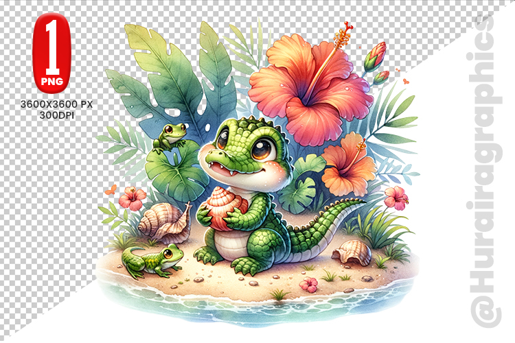 Cute Crocodile Clipart - PNG File