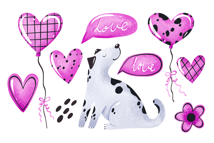Valentine Love Day. Cartoon Stickers Cartoon hand drawn