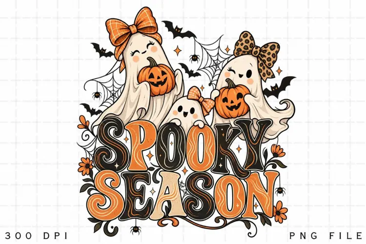Spooky Season Ghost PNG, Cute Halloween Ghost Trio with
