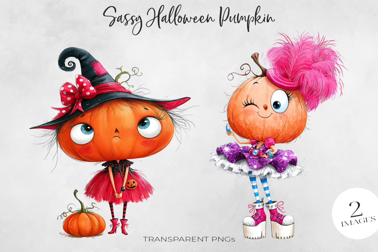 Sassy Halloween Pumpkin Clipart 2 PNGs