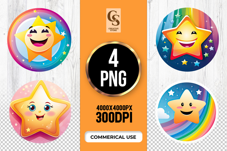 Cute Smiling Star Clipart Sublimation PNG