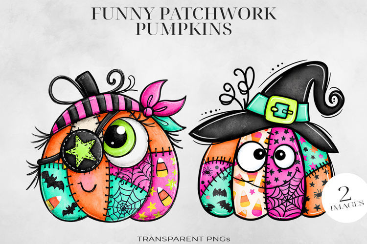 Patchwork Halloween Pumpkin PNG, Stitched Clipart