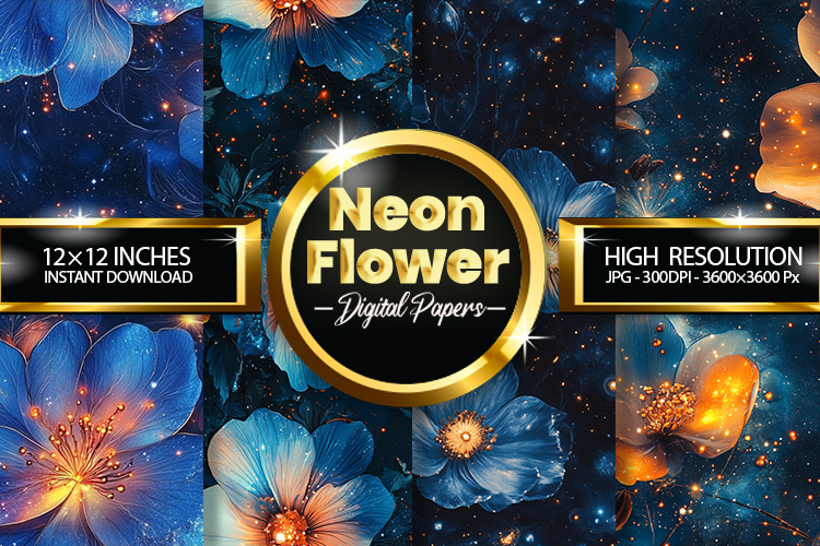 Neon Flower Digital Papers - 04 Variations