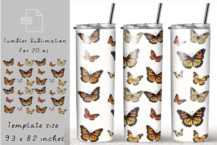 Vintage Butterfly 20 oz Tumbler Wrap Sublimation example image 1