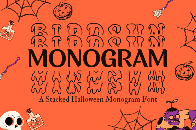 Birdsun Halloween Stacked Monogram Font for Spooky Design
