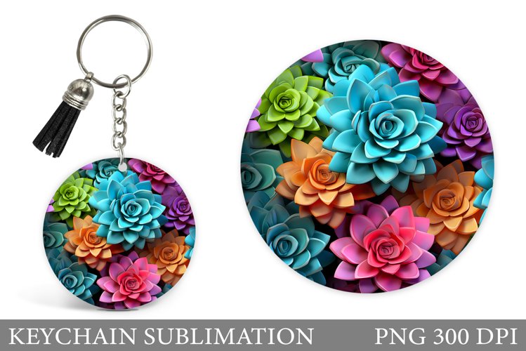 Colorful Succulents Keychain. Plants Keychain Sublimation example image 1