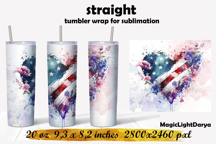 Patriotic Flowers tumbler , American Flag tumbler design