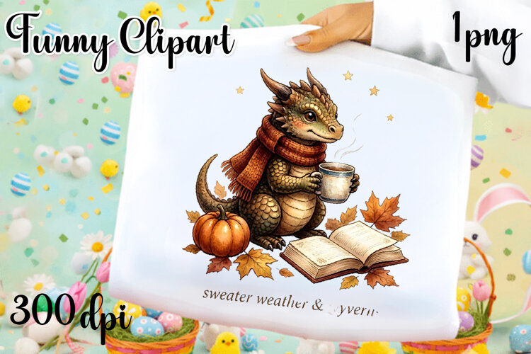 Vintage Fantasy Dragon Sublimation, Autumn Dragon Clipart example image 1