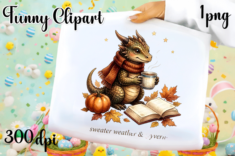 Vintage Fantasy Dragon Sublimation, Autumn Dragon Clipart