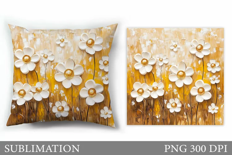 3D Flowers Pillow Design. Flowers Sublimation